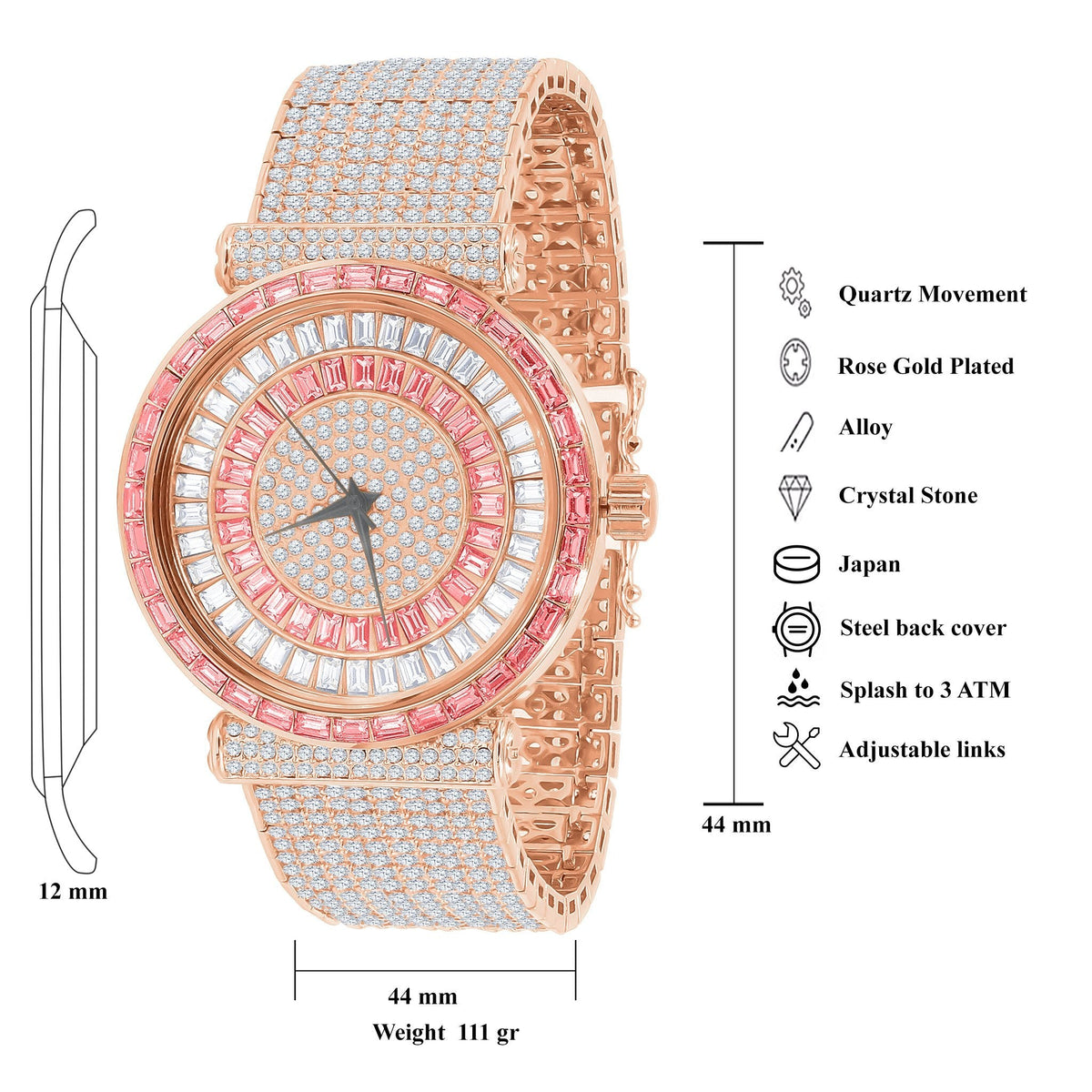 Foxy CZ Iced Out Rhodium Watch