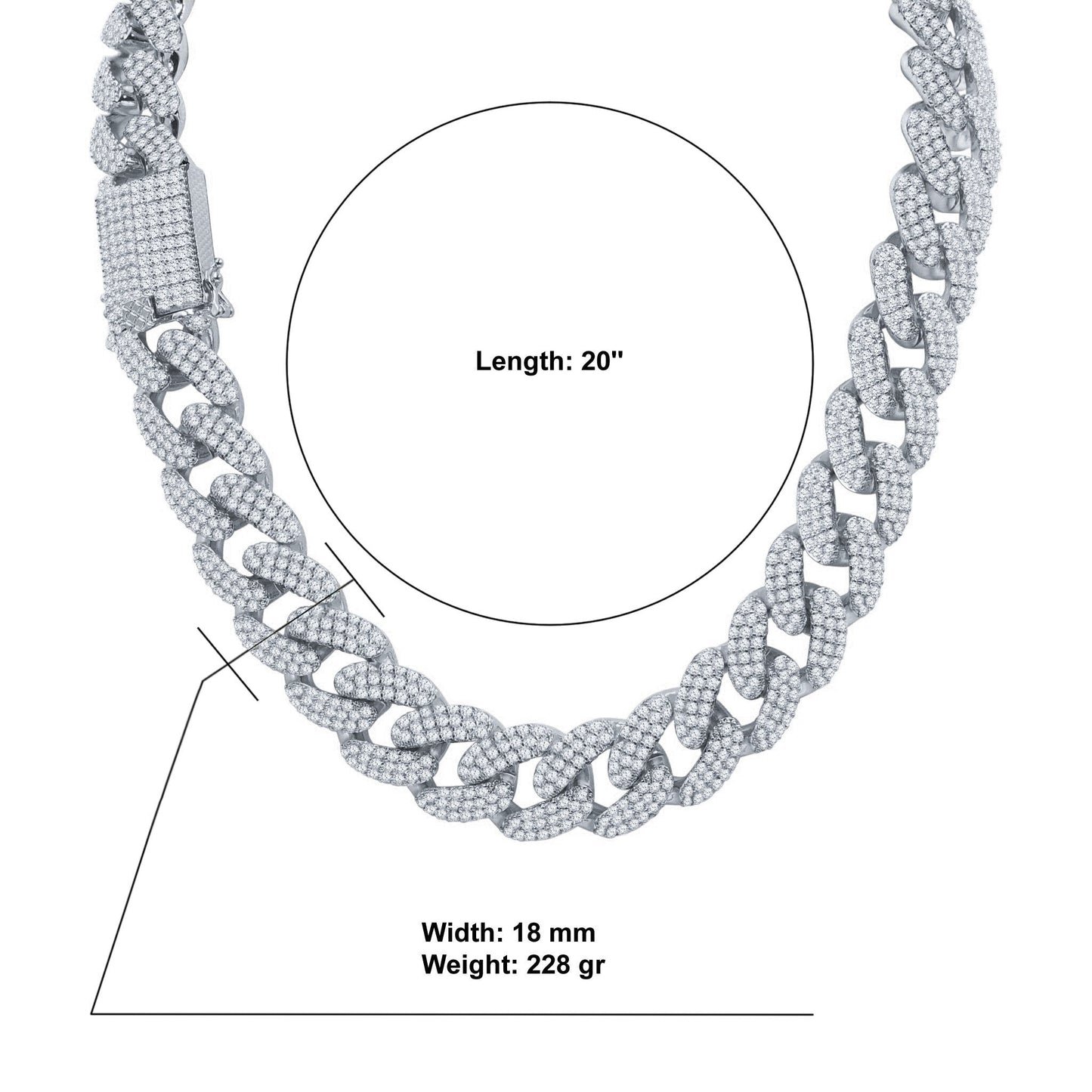 18MM CZ Cuban Link Chain | Brass Prong Set | 18"-24"