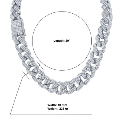 18MM CZ Cuban Link Chain | Brass Prong Set | 18"-24"