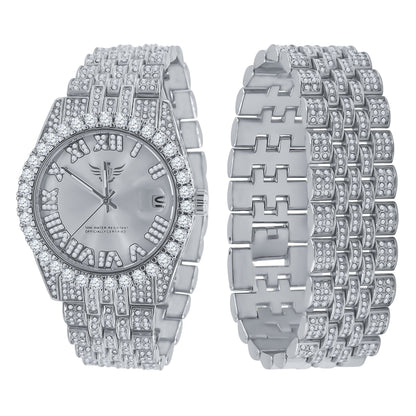 Bling Master CZ Stone Watch & Bracelet Set