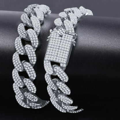 18MM CZ Cuban Link Chain | Brass Prong Set | 18"-24"