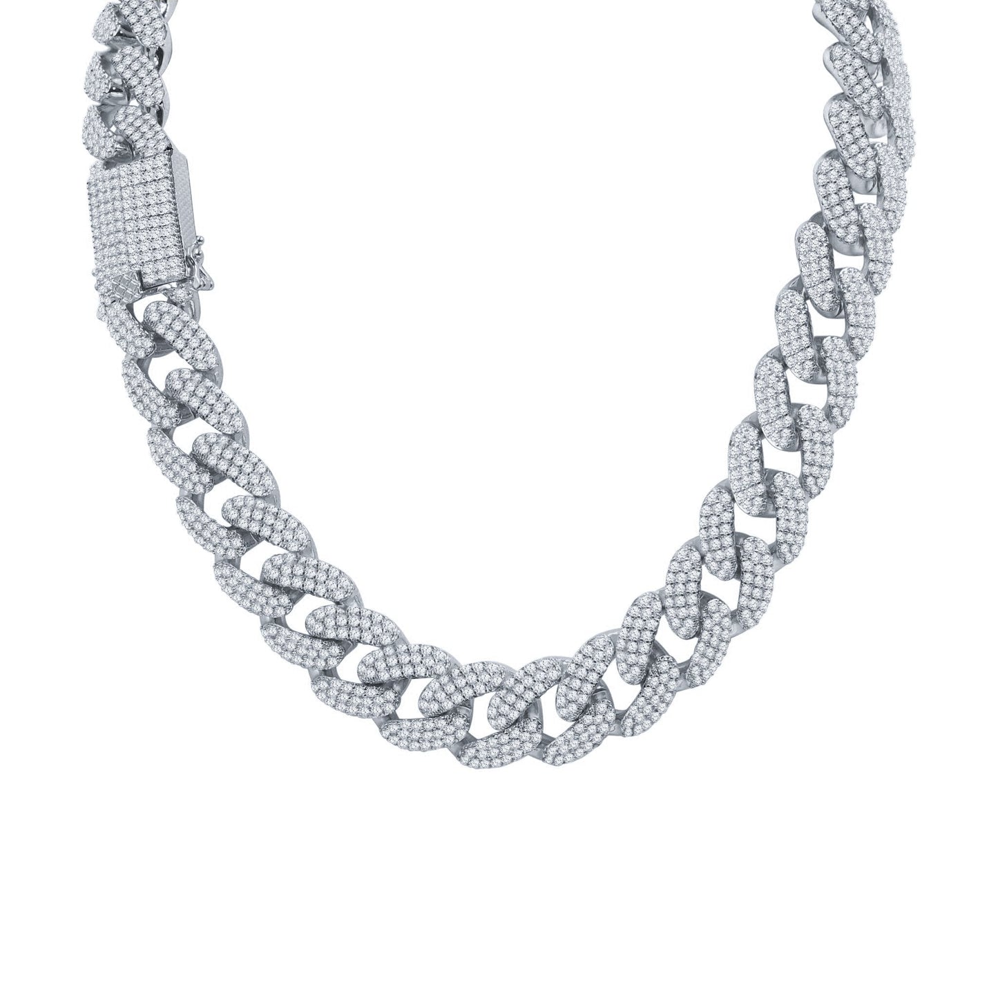 18MM CZ Cuban Link Chain | Brass Prong Set | 18"-24"