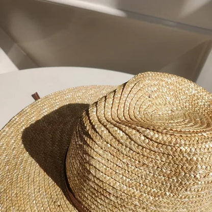 Belt Strap Wide Brim Straw Panama Sun Hat
