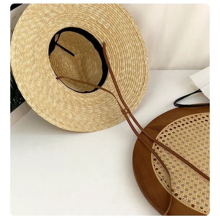 Belt Strap Wide Brim Straw Panama Sun Hat