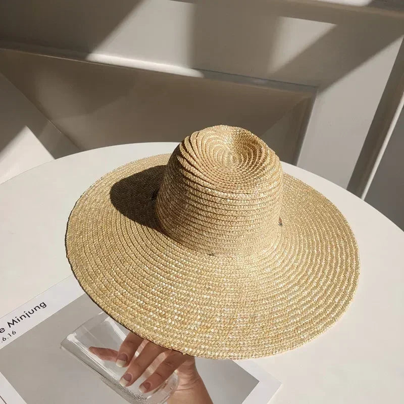 Belt Strap Wide Brim Straw Panama Sun Hat