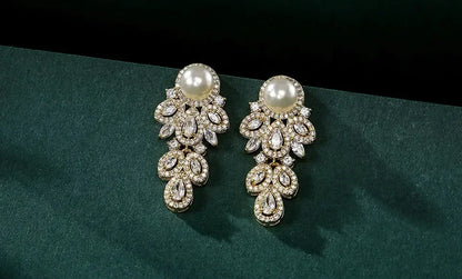 Crystal Leaf CZ Dangle Earrings