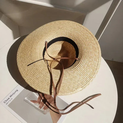 Belt Strap Wide Brim Straw Panama Sun Hat