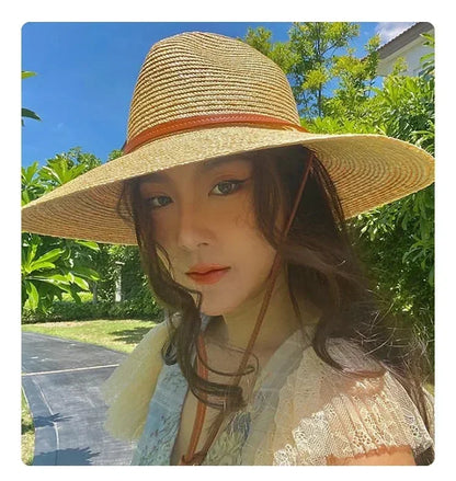 Belt Strap Wide Brim Straw Panama Sun Hat