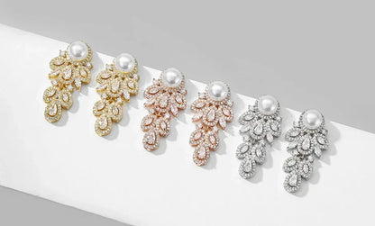 Crystal Leaf CZ Dangle Earrings