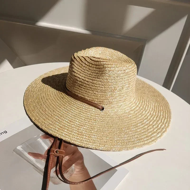 Belt Strap Wide Brim Straw Panama Sun Hat