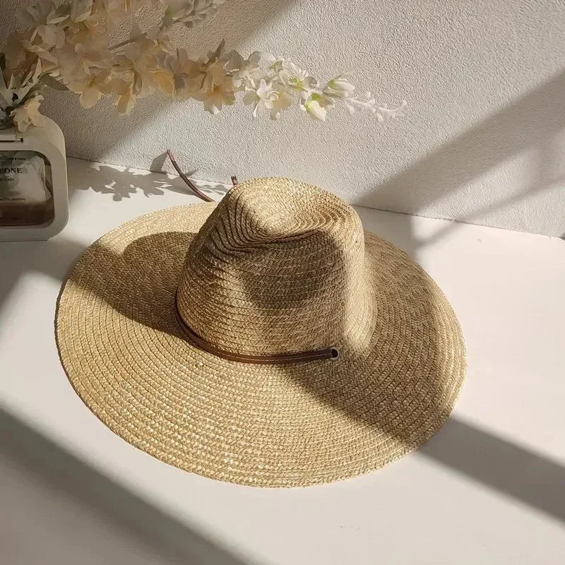 Belt Strap Wide Brim Straw Panama Sun Hat