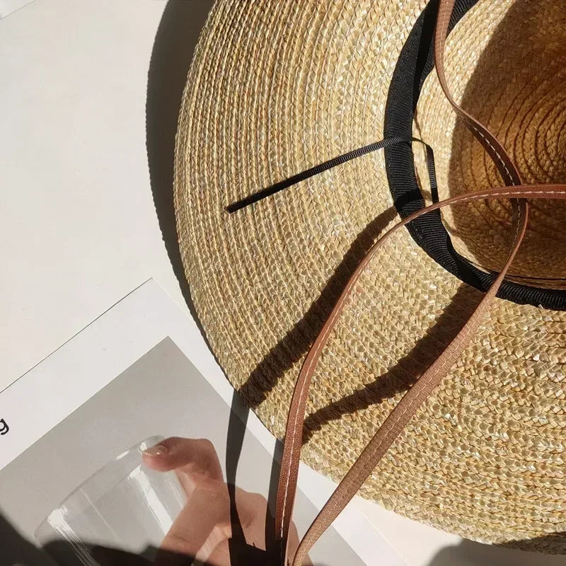 Belt Strap Wide Brim Straw Panama Sun Hat