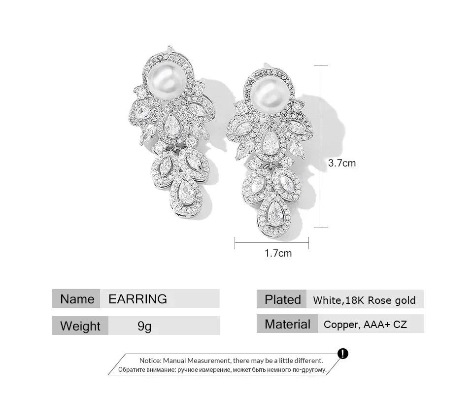 Crystal Leaf CZ Dangle Earrings
