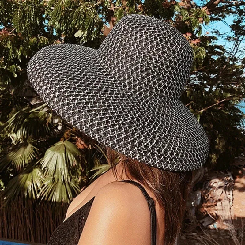 Vintage Wide Brim Patchwork Straw Sun Hat