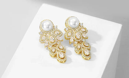 Crystal Leaf CZ Dangle Earrings