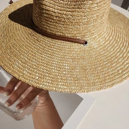 Belt Strap Wide Brim Straw Panama Sun Hat