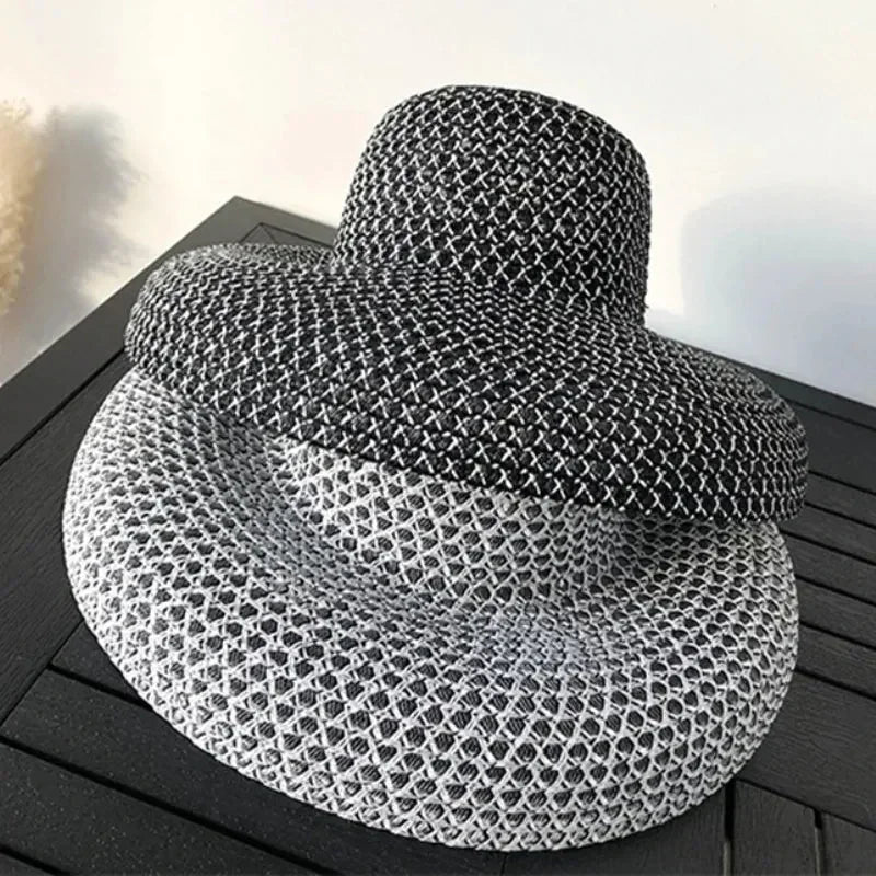 Vintage Wide Brim Patchwork Straw Sun Hat