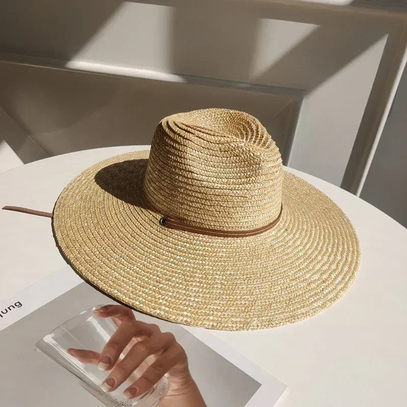 Belt Strap Wide Brim Straw Panama Sun Hat