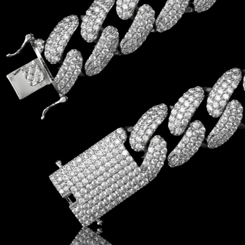 18MM CZ Cuban Link Chain | Brass Prong Set | 18"-24"