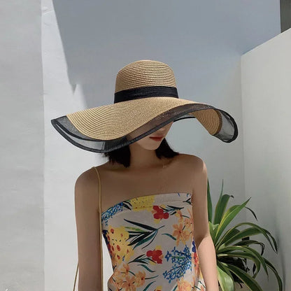 Foldable Wide Brim Straw Bucket Sun Hat