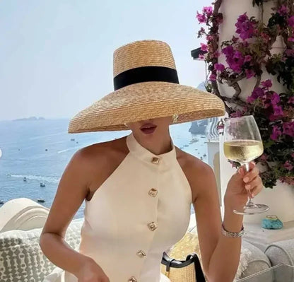 Hepburn Style Wide Brim Straw Sun Hat