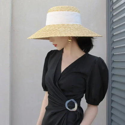 Hepburn Style Wide Brim Straw Sun Hat