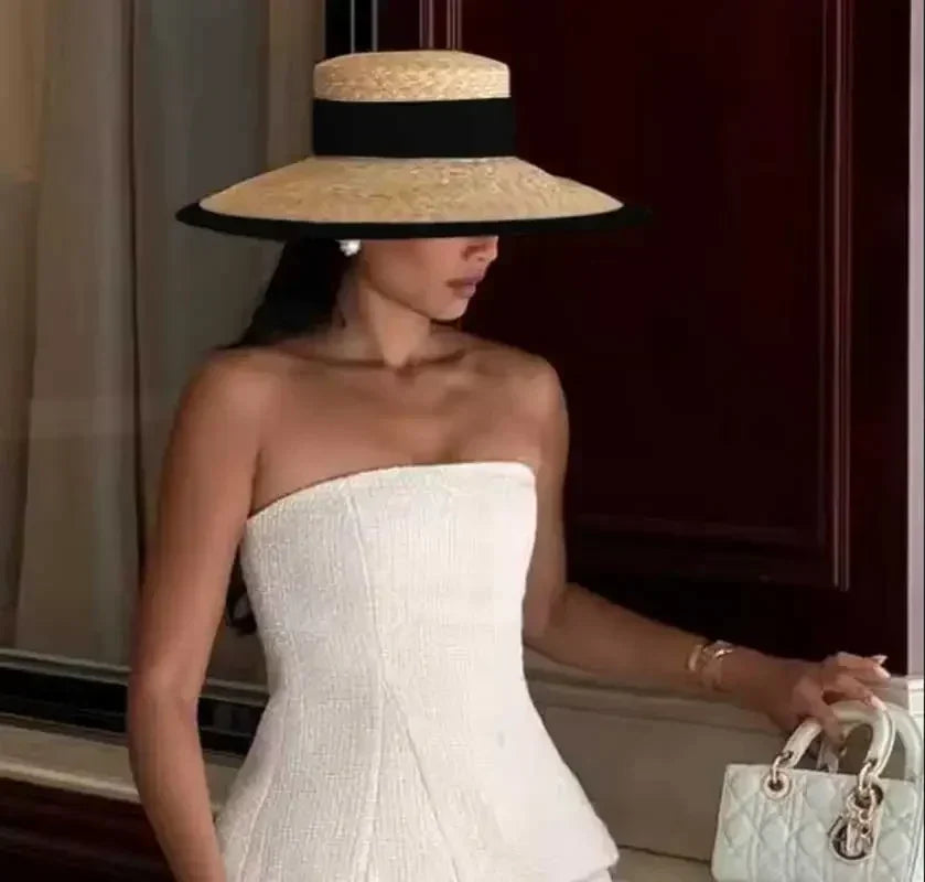 Hepburn Style Wide Brim Straw Sun Hat