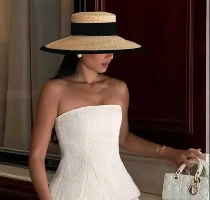 Hepburn Style Wide Brim Straw Sun Hat