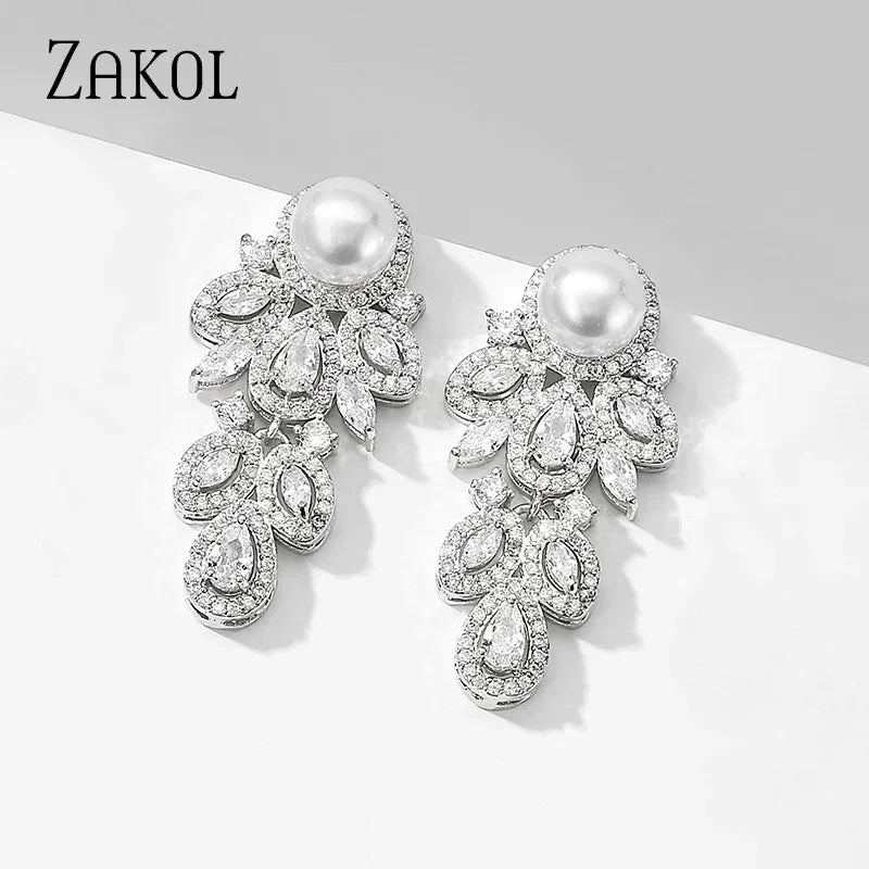 Crystal Leaf CZ Dangle Earrings