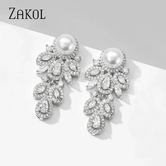 Crystal Leaf CZ Dangle Earrings