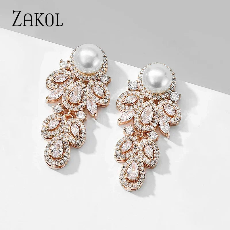 Crystal Leaf CZ Dangle Earrings