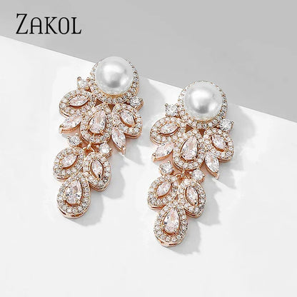 Crystal Leaf CZ Dangle Earrings