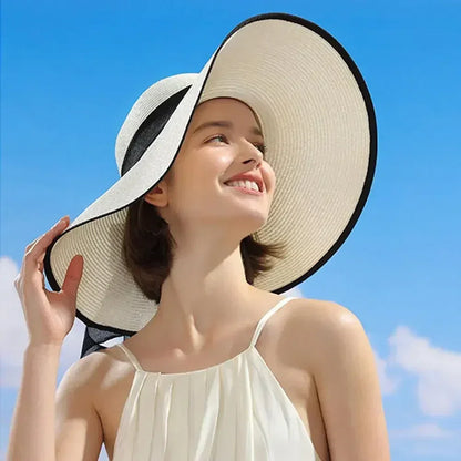 Foldable Bow Brim Straw Sun Hat