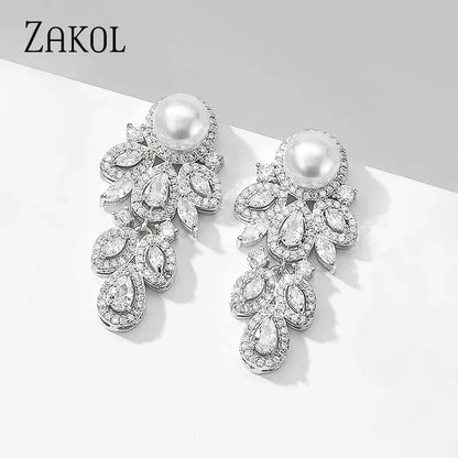 Crystal Leaf CZ Dangle Earrings