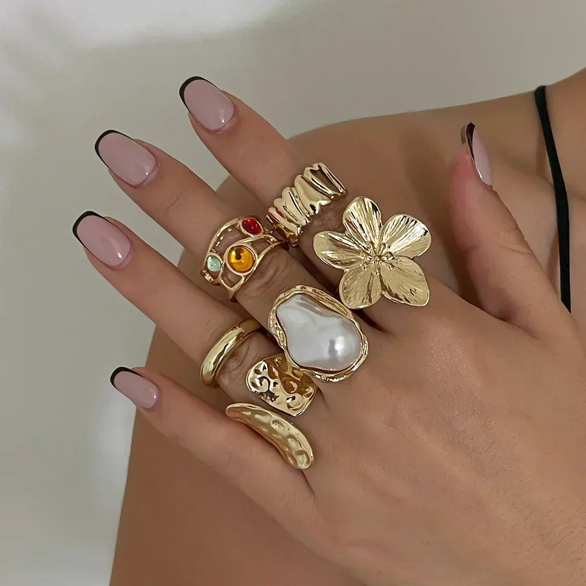 Baroque Pearl Flower Open Ring