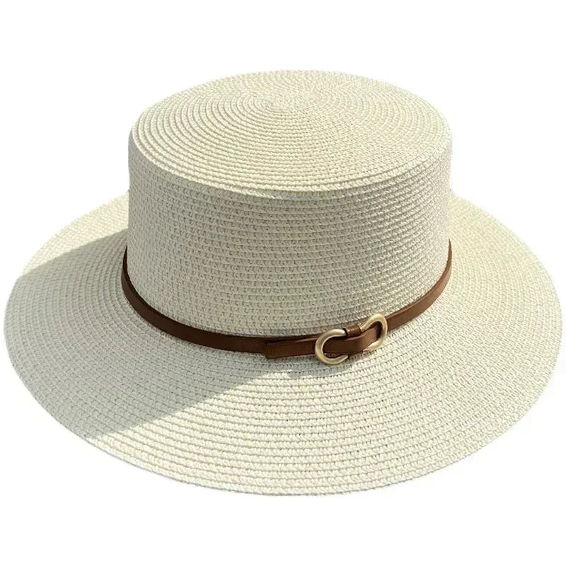Bowknot Flat Brim Straw Panama Sun Hat