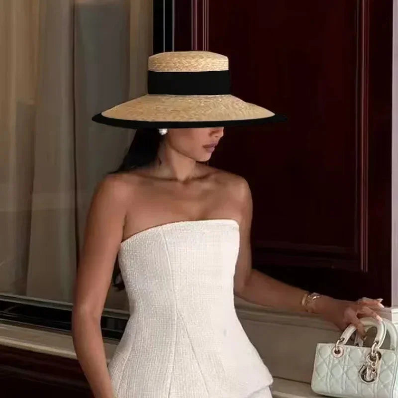 Hepburn Style Wide Brim Straw Sun Hat