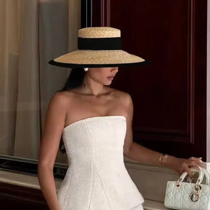 Hepburn Style Wide Brim Straw Sun Hat