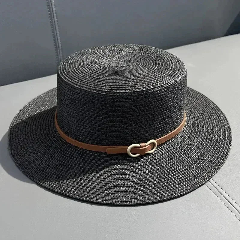 Bowknot Flat Brim Straw Panama Sun Hat
