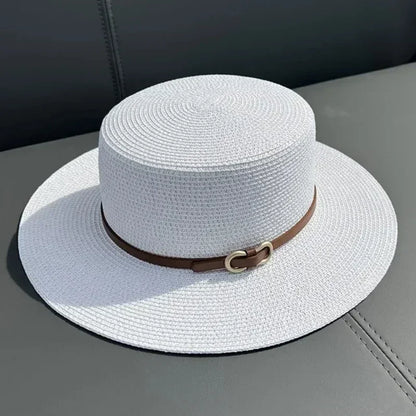 Bowknot Flat Brim Straw Panama Sun Hat