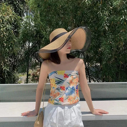 Foldable Wide Brim Straw Bucket Sun Hat