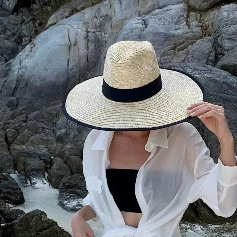 Belt Strap Wide Brim Straw Panama Sun Hat