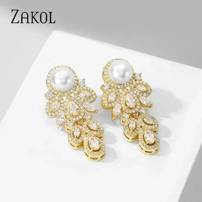 Crystal Leaf CZ Dangle Earrings