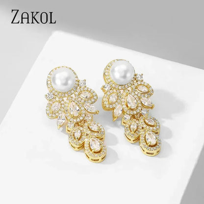 Crystal Leaf CZ Dangle Earrings