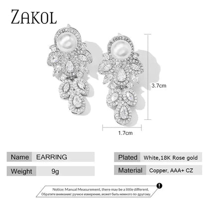 Crystal Leaf CZ Dangle Earrings