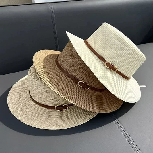Bowknot Flat Brim Straw Panama Sun Hat
