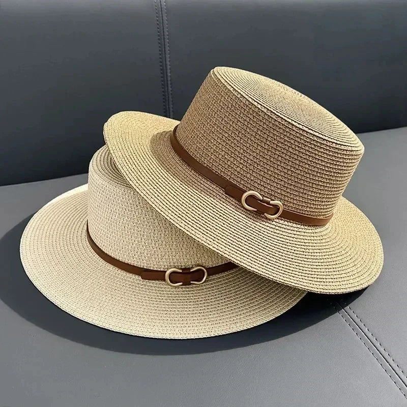 Bowknot Flat Brim Straw Panama Sun Hat