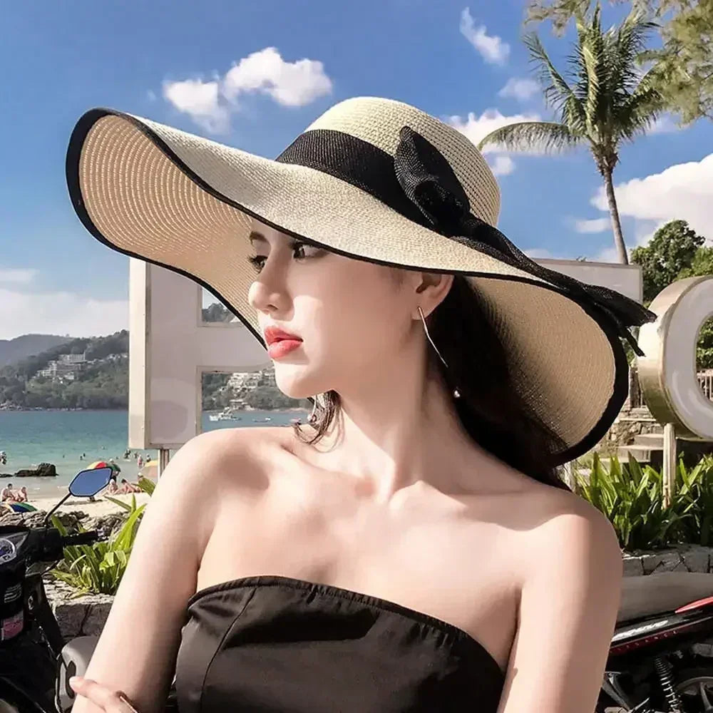 Foldable Bow Brim Straw Sun Hat