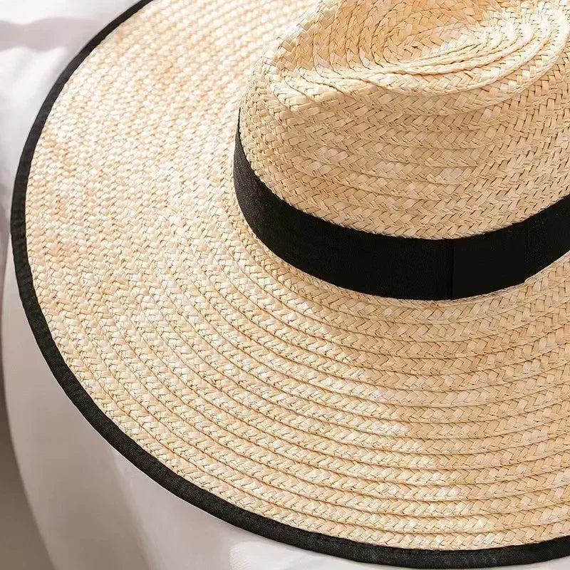 Belt Strap Wide Brim Straw Panama Sun Hat