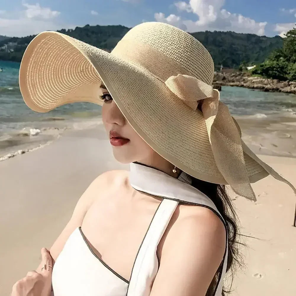 Foldable Bow Brim Straw Sun Hat